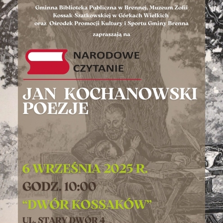 Plakat na Narodowe Czytanie poezji Jana Kochanowskiego